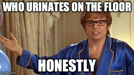 Austin Powers Honestly | WHO URINATES ON THE FLOOR HONESTLY | image tagged in memes,austin powers honestly,AdviceAnimals | made w/ Imgflip meme maker