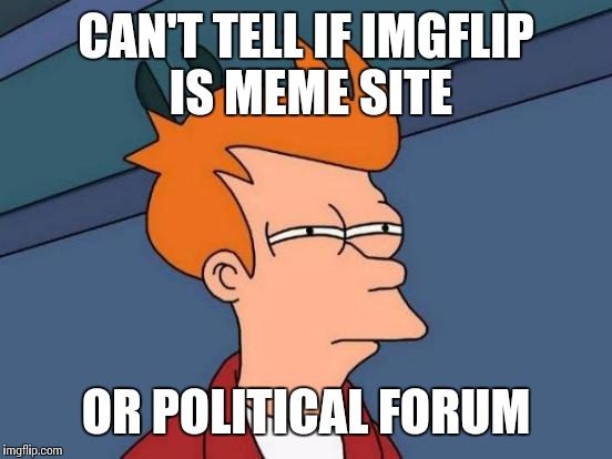 Futurama Fry | CAN'T TELL IF IMGFLIP IS MEME SITE OR POLITICAL FORUM | image tagged in memes,futurama fry | made w/ Imgflip meme maker