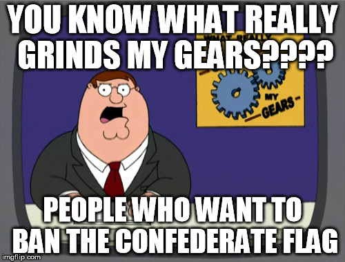 Peter Griffin News | YOU KNOW WHAT REALLY GRINDS MY GEARS???? PEOPLE WHO WANT TO BAN THE CONFEDERATE FLAG | image tagged in memes,peter griffin news | made w/ Imgflip meme maker