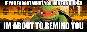 MICHEALANGELO | IF YOU FORGOT WHAT YOU HAD FOR DINNER IM ABOUT TO REMIND YOU | image tagged in tmnt | made w/ Imgflip meme maker