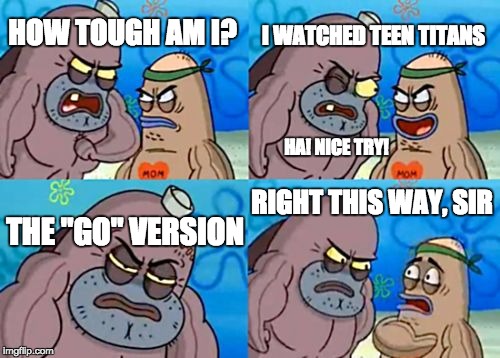 After watching an episode about Cyborg turning everyone into lamps, I was done. | HOW TOUGH AM I? I WATCHED TEEN TITANS HA! NICE TRY! THE "GO" VERSION RIGHT THIS WAY, SIR | image tagged in memes,how tough are you | made w/ Imgflip meme maker