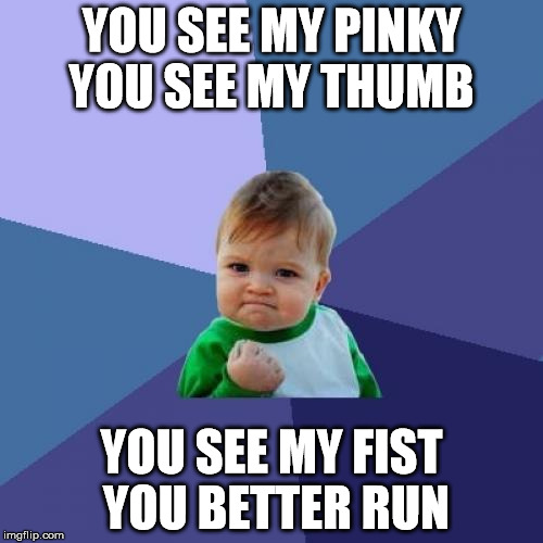 Success Kid Meme | YOU SEE MY PINKY YOU SEE MY THUMB YOU SEE MY FIST YOU BETTER RUN | image tagged in memes,success kid | made w/ Imgflip meme maker