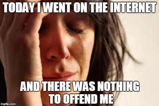 First World Problems Meme | TODAY I WENT ON THE INTERNET AND THERE WAS NOTHING TO OFFEND ME | image tagged in memes,first world problems | made w/ Imgflip meme maker