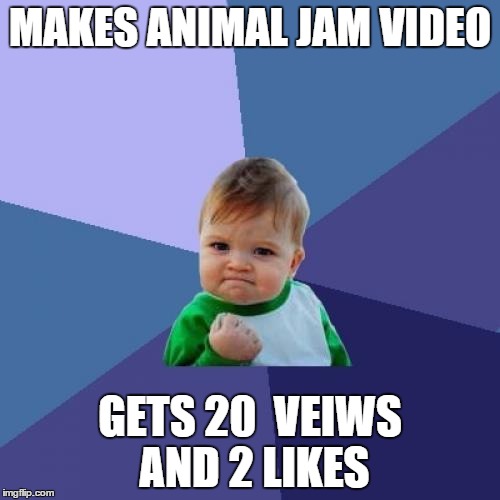 Success Kid | MAKES ANIMAL JAM VIDEO GETS 20  VEIWS AND 2 LIKES | image tagged in memes,success kid | made w/ Imgflip meme maker