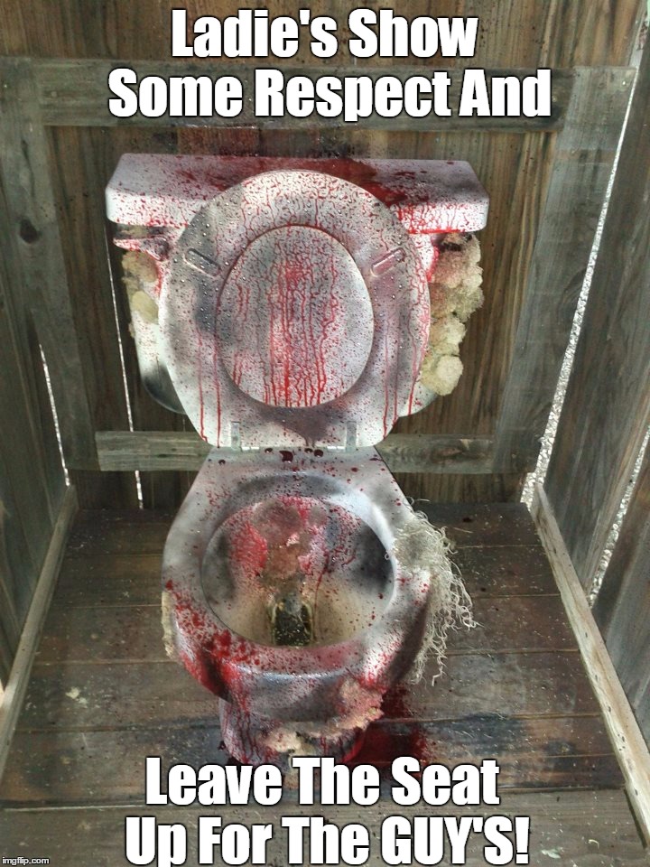 RudeBoys Haunted Outhouse | Ladie's Show Some Respect And Leave The Seat Up For The GUY'S! | image tagged in unisex restroom,womens restroom | made w/ Imgflip meme maker