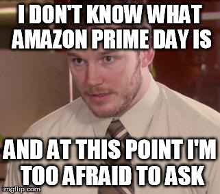 Afraid To Ask Andy (Closeup) Meme | I DON'T KNOW WHAT AMAZON PRIME DAY IS AND AT THIS POINT
I'M TOO AFRAID TO ASK | image tagged in and i'm too afraid to ask andy | made w/ Imgflip meme maker