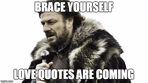 lol | BRACE YOURSELF LOVE QUOTES ARE COMING | image tagged in love,lol,brace yourselves,cute | made w/ Imgflip meme maker