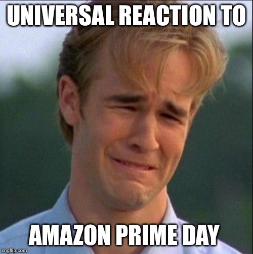 1990s First World Problems | UNIVERSAL REACTION TO AMAZON PRIME DAY | image tagged in dawson crying | made w/ Imgflip meme maker