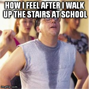 Sweaty | HOW I FEEL AFTER I WALK UP THE STAIRS AT SCHOOL | image tagged in sweaty | made w/ Imgflip meme maker