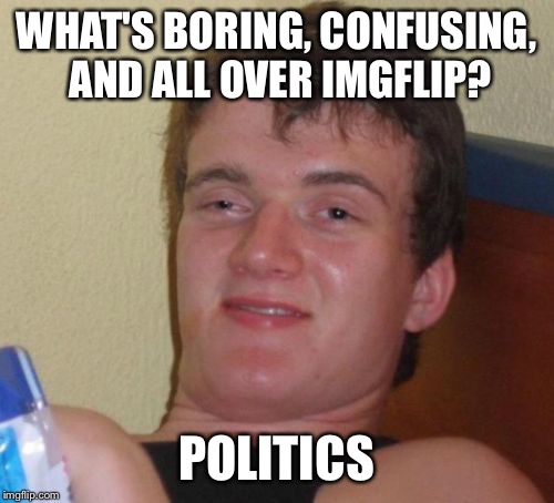 10 Guy | WHAT'S BORING, CONFUSING, AND ALL OVER IMGFLIP? POLITICS | image tagged in memes,10 guy | made w/ Imgflip meme maker