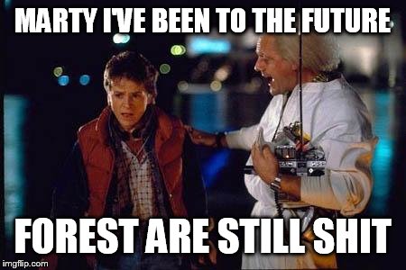 back to the future | MARTY I'VE BEEN TO THE FUTURE FOREST ARE STILL SHIT | image tagged in back to the future | made w/ Imgflip meme maker