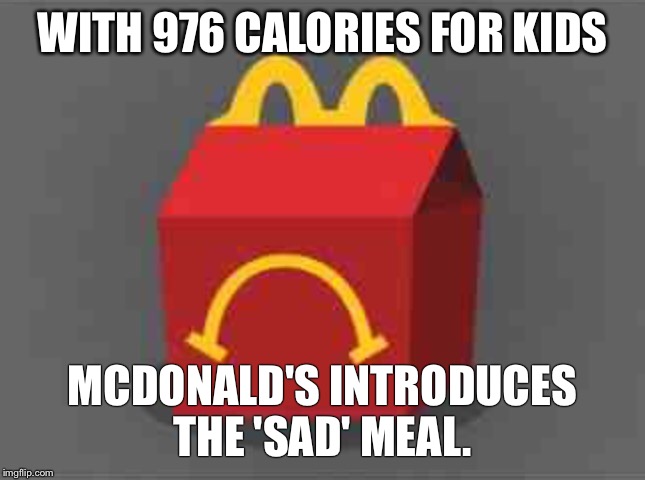 WITH 976 CALORIES FOR KIDS MCDONALD'S INTRODUCES THE 'SAD' MEAL. | made w/ Imgflip meme maker