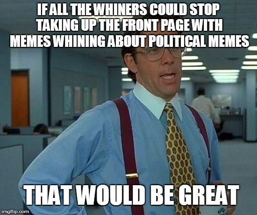 That Would Be Great | IF ALL THE WHINERS COULD STOP TAKING UP THE FRONT PAGE WITH MEMES WHINING ABOUT POLITICAL MEMES THAT WOULD BE GREAT | image tagged in memes,that would be great | made w/ Imgflip meme maker