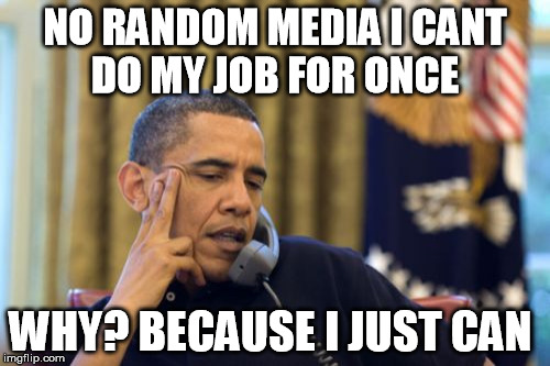 No I Can't Obama Meme | NO RANDOM MEDIA I CANT DO MY JOB FOR ONCE WHY? BECAUSE I JUST CAN | image tagged in memes,no i cant obama | made w/ Imgflip meme maker