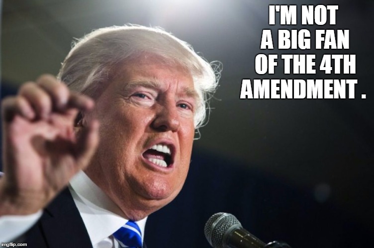 donald trump | I'M NOT A BIG FAN OF THE 4TH AMENDMENT . | image tagged in donald trump,memes,election 2016,political,politics,road to whitehouse campaine | made w/ Imgflip meme maker