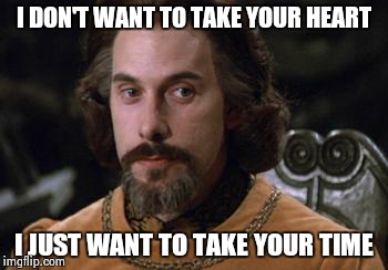 The Princess Bride | I DON'T WANT TO TAKE YOUR HEART I JUST WANT TO TAKE YOUR TIME | image tagged in the princess bride | made w/ Imgflip meme maker