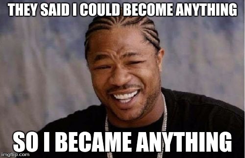 Yo Dawg Heard You Meme | THEY SAID I COULD BECOME ANYTHING SO I BECAME ANYTHING | image tagged in memes,yo dawg heard you | made w/ Imgflip meme maker
