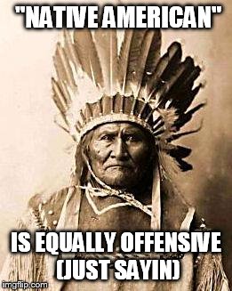 First Nation | "NATIVE AMERICAN" IS EQUALLY OFFENSIVE (JUST SAYIN) | image tagged in first nation | made w/ Imgflip meme maker