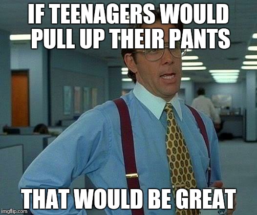 That Would Be Great Meme | IF TEENAGERS WOULD PULL UP THEIR PANTS THAT WOULD BE GREAT | image tagged in memes,that would be great | made w/ Imgflip meme maker