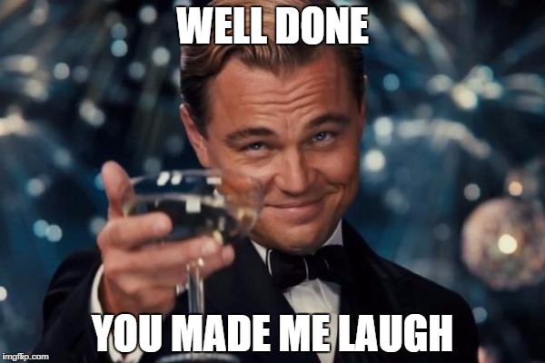 Leonardo Dicaprio Cheers Meme | WELL DONE YOU MADE ME LAUGH | image tagged in memes,leonardo dicaprio cheers | made w/ Imgflip meme maker