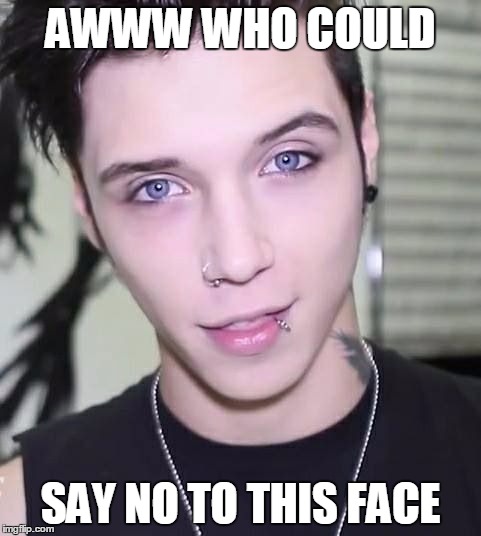 andy biersack | AWWW WHO COULD SAY NO TO THIS FACE | image tagged in andy biersack | made w/ Imgflip meme maker
