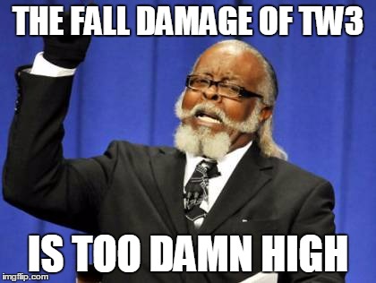Too Damn High | THE FALL DAMAGE OF TW3 IS TOO DAMN HIGH | image tagged in memes,too damn high | made w/ Imgflip meme maker