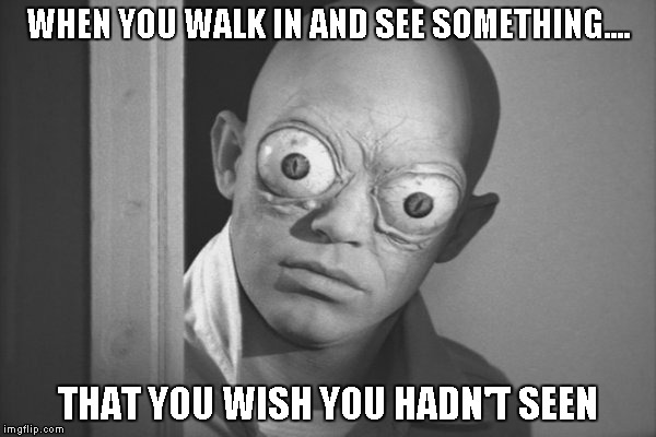 Next time knock first | WHEN YOU WALK IN AND SEE SOMETHING.... THAT YOU WISH YOU HADN'T SEEN | image tagged in big eyes | made w/ Imgflip meme maker