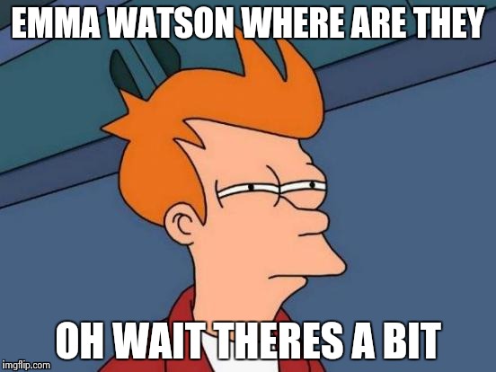 Futurama Fry | EMMA WATSON WHERE ARE THEY OH WAIT THERES A BIT | image tagged in memes,futurama fry | made w/ Imgflip meme maker