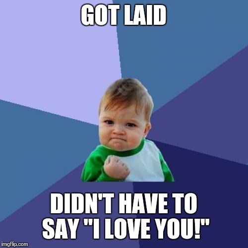 Success Kid Meme | GOT LAID DIDN'T HAVE TO SAY "I LOVE YOU!" | image tagged in memes,success kid | made w/ Imgflip meme maker