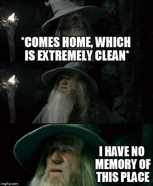 I'm more used to a messier environment. | *COMES HOME, WHICH IS EXTREMELY CLEAN* I HAVE NO MEMORY OF THIS PLACE | image tagged in memes,confused gandalf | made w/ Imgflip meme maker