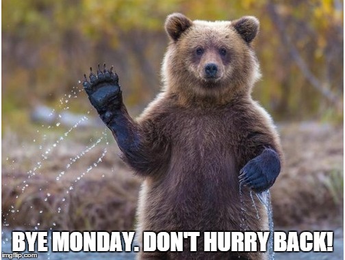 Bye Monday | BYE MONDAY. DON'T HURRY BACK! | image tagged in monday,bear | made w/ Imgflip meme maker