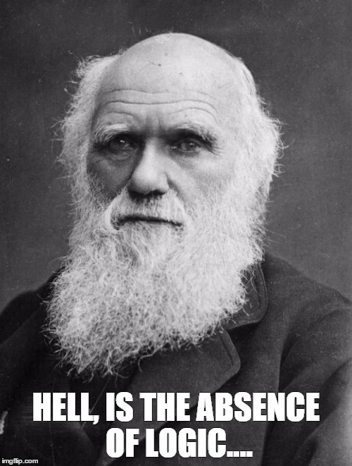 HELL, IS THE ABSENCE OF LOGIC.... | image tagged in charles darwin | made w/ Imgflip meme maker
