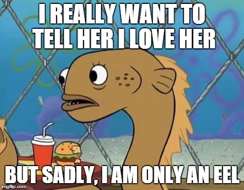 Sadly I Am Only An Eel | I REALLY WANT TO TELL HER I LOVE HER BUT SADLY, I AM ONLY AN EEL | image tagged in memes,sadly i am only an eel | made w/ Imgflip meme maker
