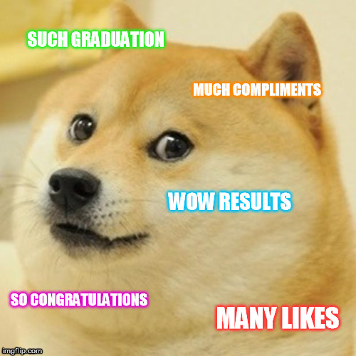 Doge Meme | SUCH GRADUATION MUCH COMPLIMENTS WOW RESULTS SO CONGRATULATIONS MANY LIKES | image tagged in memes,doge | made w/ Imgflip meme maker
