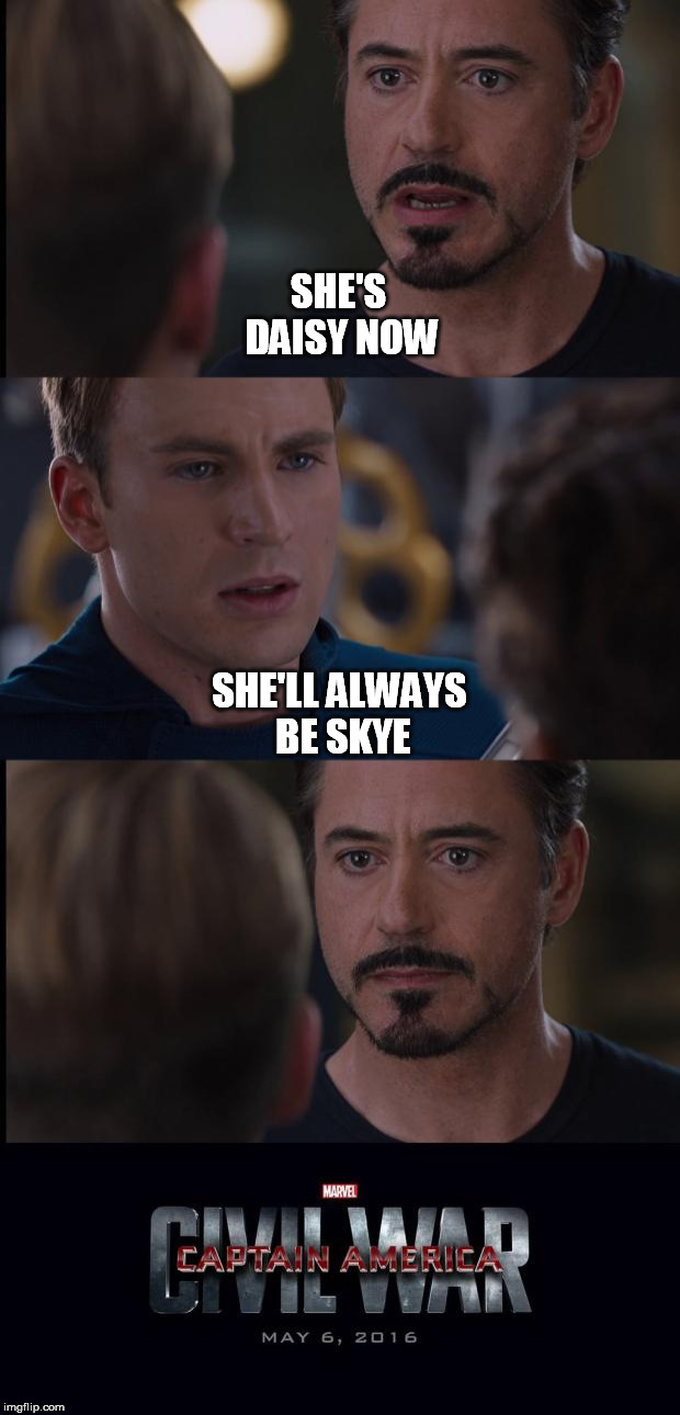 Civil War | SHE'S DAISY NOW SHE'LL ALWAYS BE SKYE | image tagged in civil war | made w/ Imgflip meme maker