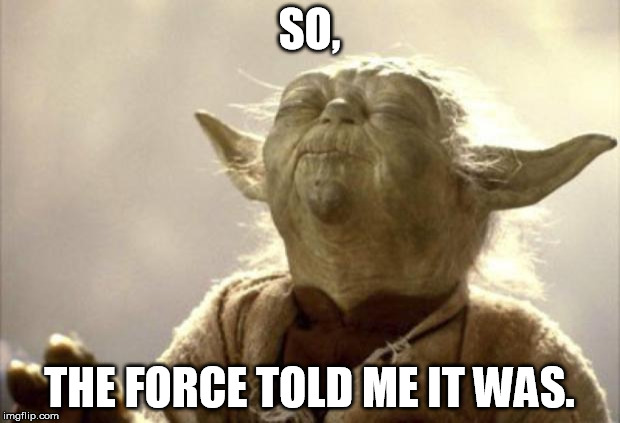 IN 2013 YODA BE LIKE | SO, THE FORCE TOLD ME IT WAS. | image tagged in in 2013 yoda be like | made w/ Imgflip meme maker