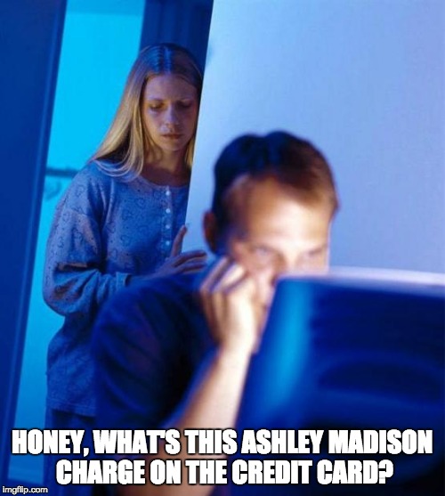 Redditor's Wife | HONEY, WHAT'S THIS ASHLEY MADISON CHARGE ON THE CREDIT CARD? | image tagged in memes,redditors wife | made w/ Imgflip meme maker