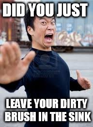 Angry Asian | DID YOU JUST LEAVE YOUR DIRTY BRUSH IN THE SINK | image tagged in memes,angry asian | made w/ Imgflip meme maker