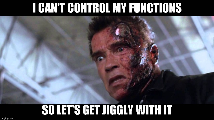 Terminator's crazy | I CAN'T CONTROL MY FUNCTIONS SO LET'S GET JIGGLY WITH IT | image tagged in terminator's crazy | made w/ Imgflip meme maker
