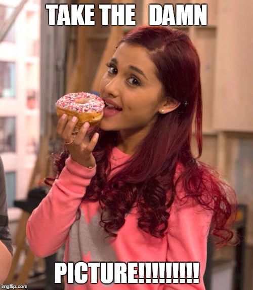 Ariana Grande Donut | TAKE THE   DAMN PICTURE!!!!!!!!! | image tagged in ariana grande donut | made w/ Imgflip meme maker