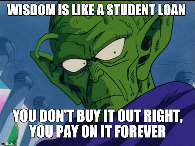 WISDOM IS LIKE A STUDENT LOAN YOU DON'T BUY IT OUT RIGHT, YOU PAY ON IT FOREVER | image tagged in kami's words of wisdom | made w/ Imgflip meme maker