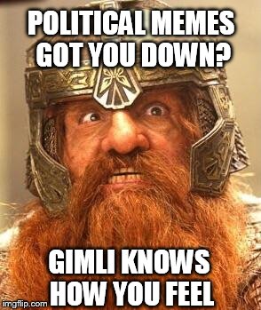 gimli knows, and wants whats best for you! | POLITICAL MEMES GOT YOU DOWN? GIMLI KNOWS HOW YOU FEEL | image tagged in gimli knew meme | made w/ Imgflip meme maker