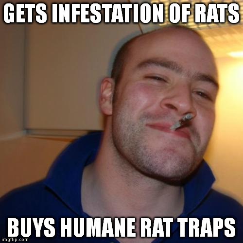 Good Guy Greg Meme | GETS INFESTATION OF RATS BUYS HUMANE RAT TRAPS | image tagged in memes,good guy greg | made w/ Imgflip meme maker