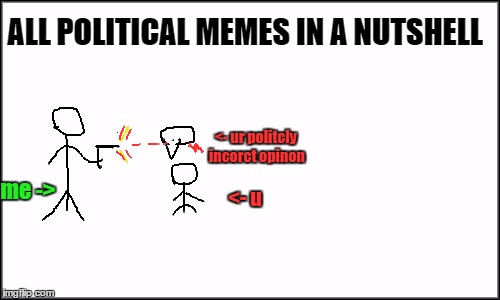plain white | me -> <- u <- ur politcly incorct opinon ALL POLITICAL MEMES IN A NUTSHELL | image tagged in plain white | made w/ Imgflip meme maker