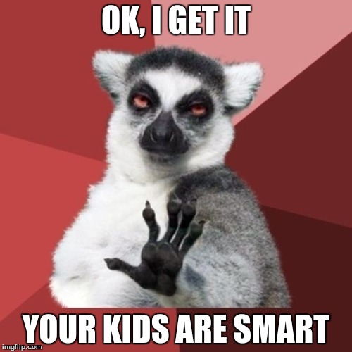 Chill Out Lemur Meme | OK, I GET IT YOUR KIDS ARE SMART | image tagged in memes,chill out lemur | made w/ Imgflip meme maker