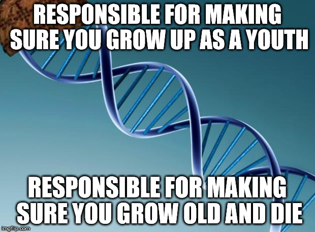 Scumbag Dna | RESPONSIBLE FOR MAKING SURE YOU GROW UP AS A YOUTH RESPONSIBLE FOR MAKING SURE YOU GROW OLD AND DIE | image tagged in scumbag dna | made w/ Imgflip meme maker