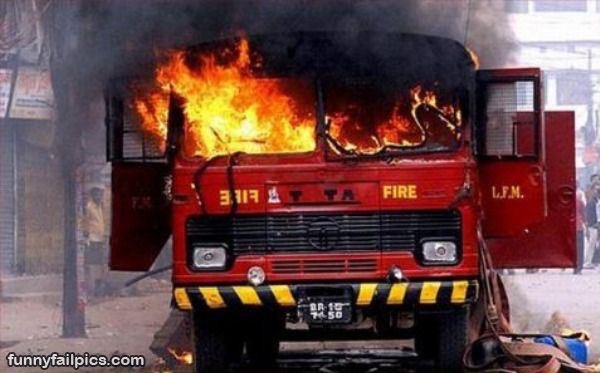 Irony ironic fire truck engine tender on fire Blank Meme Template