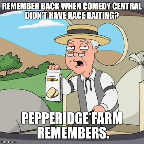 Pepperidge Farm Remembers | REMEMBER BACK WHEN COMEDY CENTRAL DIDN'T HAVE RACE BAITING? PEPPERIDGE FARM REMEMBERS. | image tagged in memes,pepperidge farm remembers | made w/ Imgflip meme maker