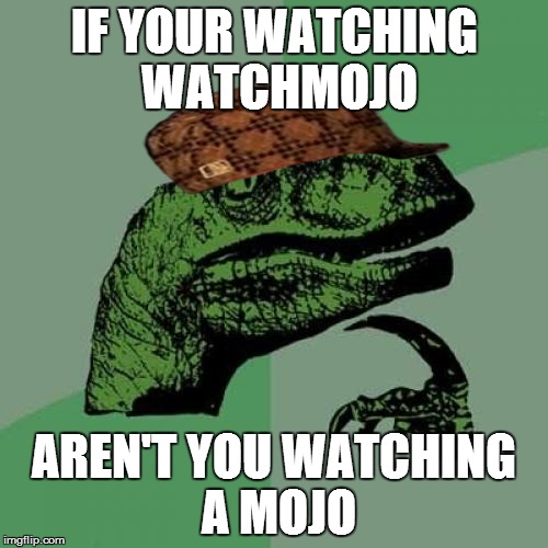 Philosoraptor Meme | IF YOUR WATCHING WATCHMOJO AREN'T YOU WATCHING A MOJO | image tagged in memes,philosoraptor,scumbag | made w/ Imgflip meme maker