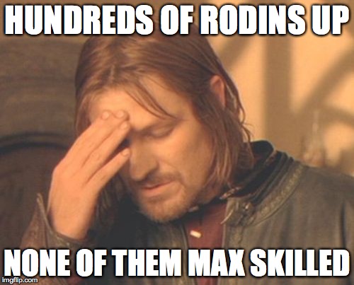 Frustrated Boromir Meme | HUNDREDS OF RODINS UP NONE OF THEM MAX SKILLED | image tagged in memes,frustrated boromir | made w/ Imgflip meme maker